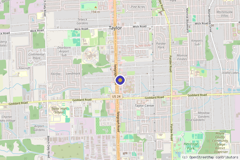 Map showing the location of Podiatry Institute of Michigan in Taylor, MI