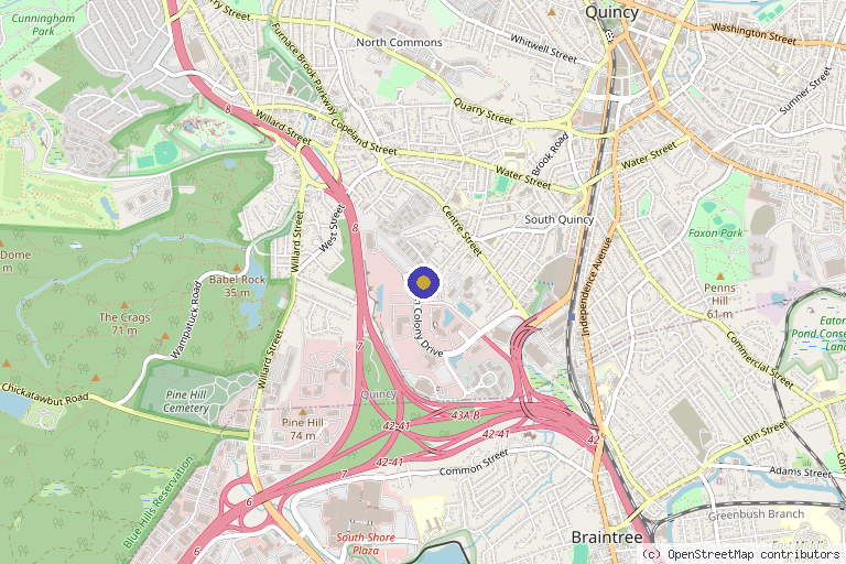 Map showing the location of Boston Plastic Surgery in Quincy, MA