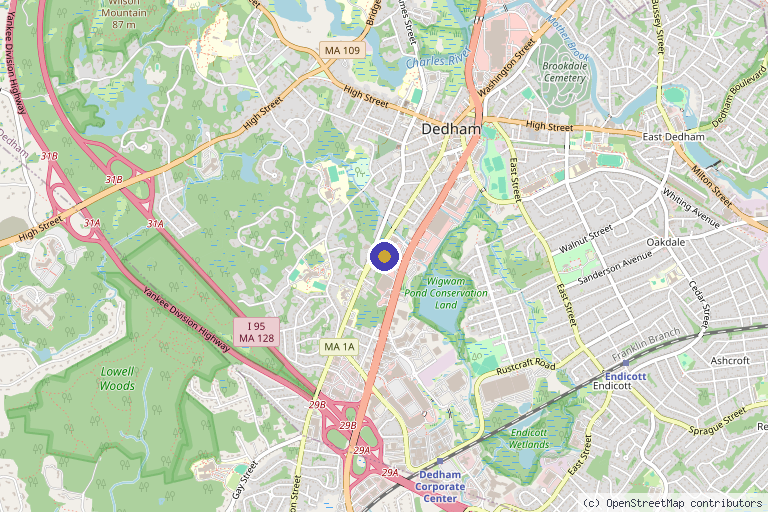Map showing the location of Restorative Medicine of New England in Dedham, MA