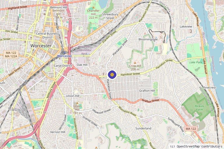 Map showing the location of VidaMD Wellness and Aesthetics in Worcester, MA