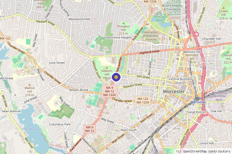 Map showing the location of Silky Skin Laser Center LLC in Worcester, MA