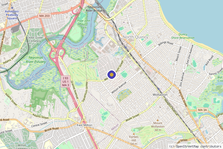 Map showing the location of Peak Image Med Spa in Quincy, MA