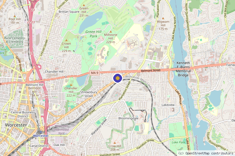 Map showing the location of Dr. Frank Fechner Facial Plastic Surgery & MedSpa in Worcester, MA