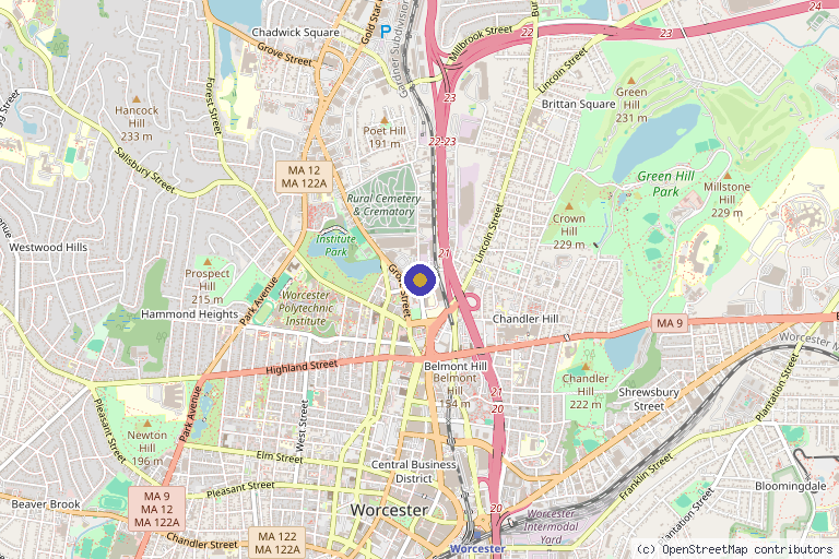 Map showing the location of Targeted Call Therapies in Worcester, MA