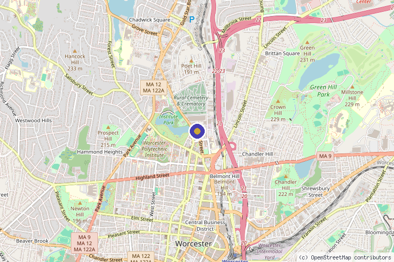 Map showing the location of Medi Tresse Worcester – Female Hair Loss Experts in Worcester, MA