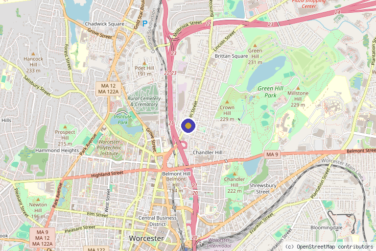 Map showing the location of Boston Vitality TRT and Peptide Therapy in Worcester, MA