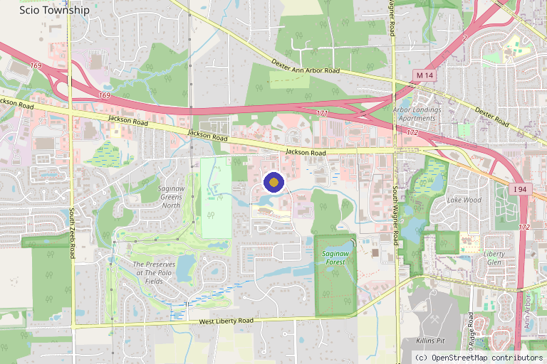 Map showing the location of Krasnick Regenerative Medicine – Center for Alternative Pain Treatment in Ann Arbor, MI