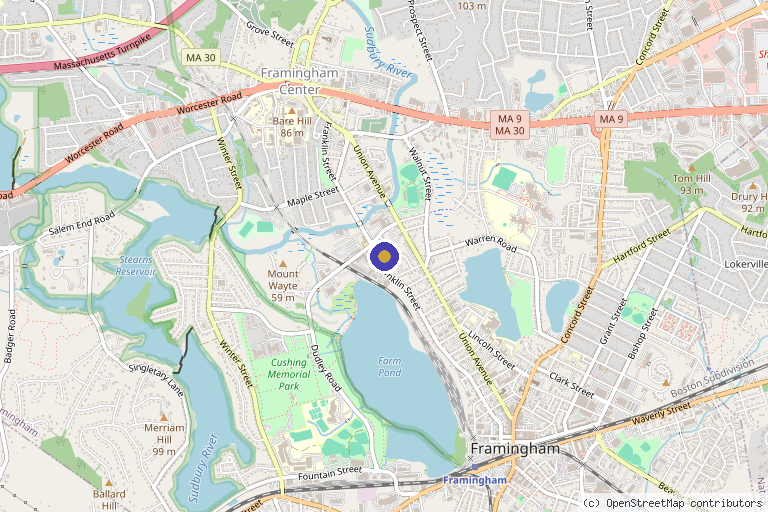 Map showing the location of MetroWest Spine Care and Pain Management in Framingham, MA