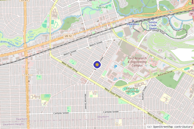 Map showing the location of Evolution Empowerment Integrative Wellness Center in Dearborn, MI