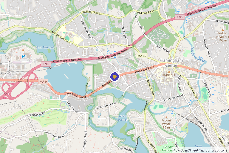 Map showing the location of Destination Beauty MedSpa in Framingham, MA