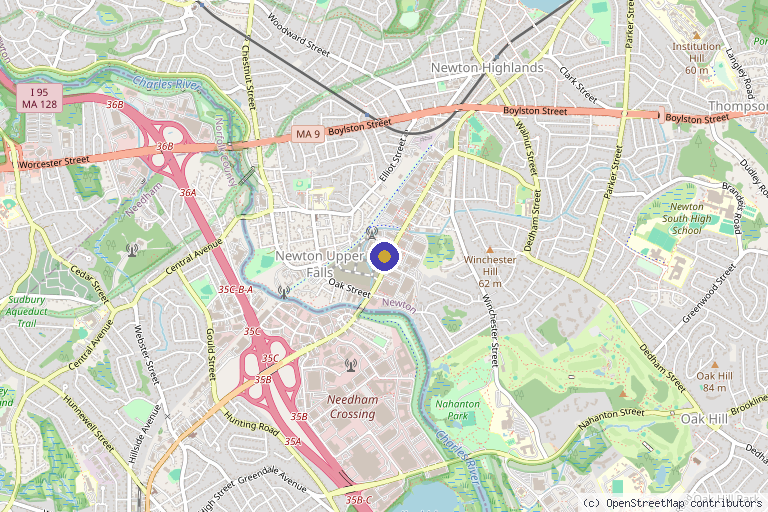 Map showing the location of Newton Medical Aesthetics in Newton, MA