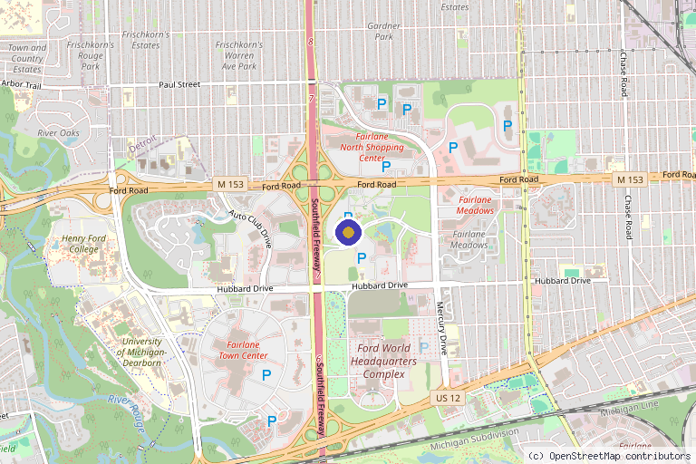Map showing the location of MI Body Contours & Cosmetics in Dearborn, MI