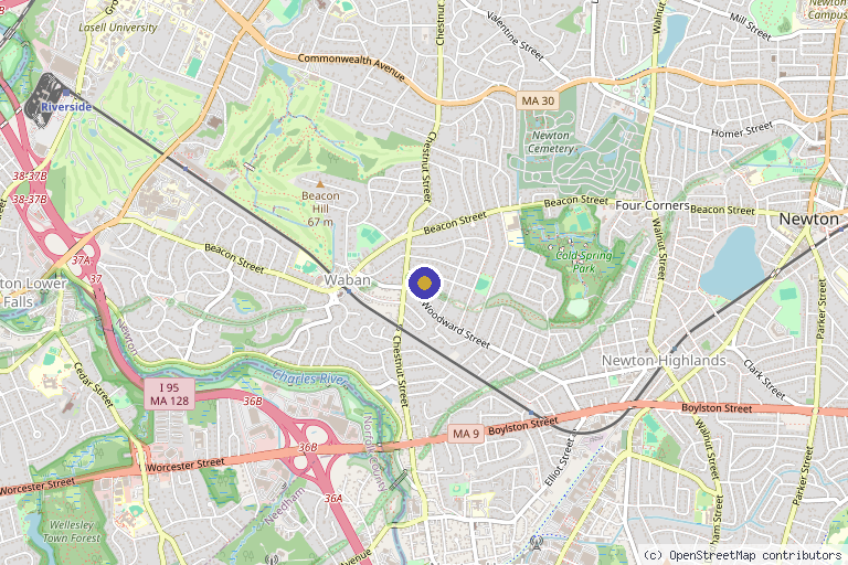 Map showing the location of Dr. Happe Medical Aesthetics, LLC in Waban, MA