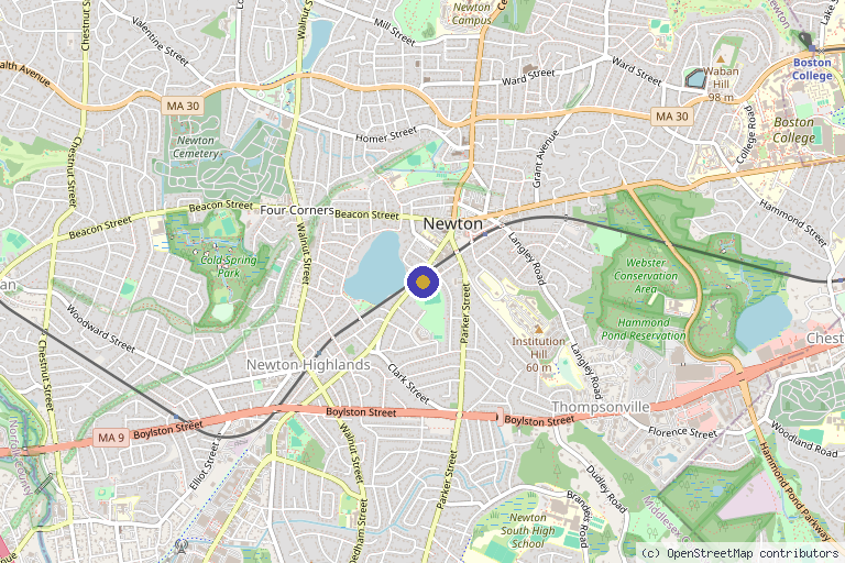 Map showing the location of Leonard Hair Transplant Associates in Newton Centre, MA