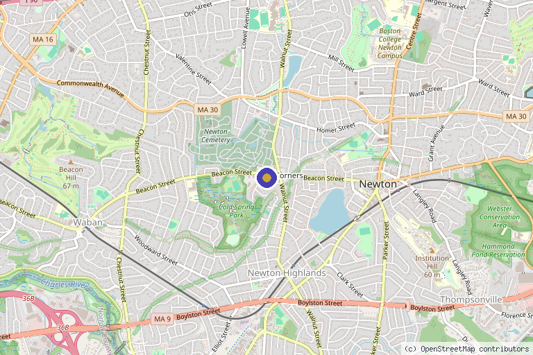 Map showing the location of Skin Tight MedSpa Newton in Newton, MA