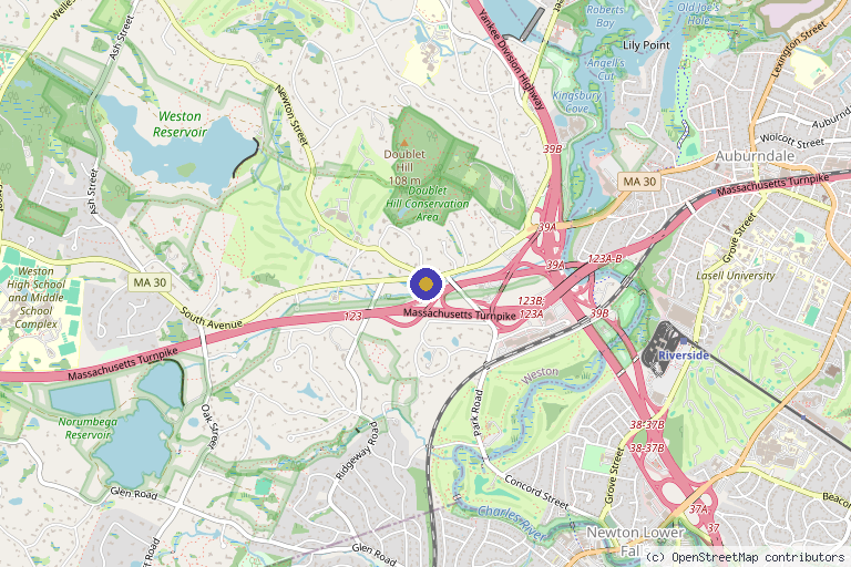 Map showing the location of ARCmd, Aesthetic Rejuvenation Center in Weston, MA