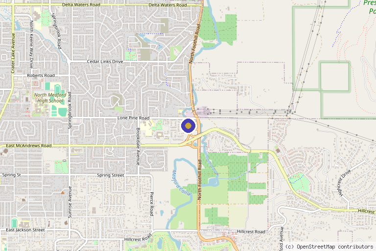 Map showing the location of The District Clinic in Medford, OR