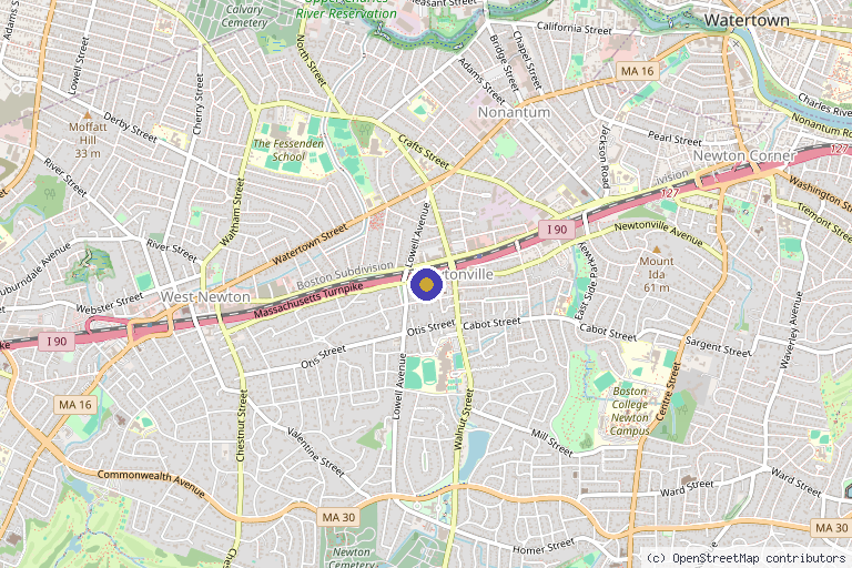Map showing the location of Dr. Hong Med Spa in Newton, MA