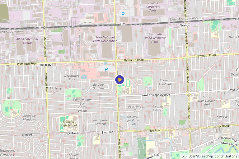 Map showing the location of Skin & Vein Center in Livonia, MI