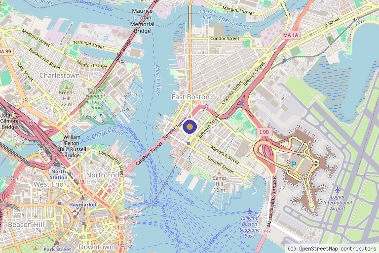 Map showing the location of Venus Spa in East Boston, MA