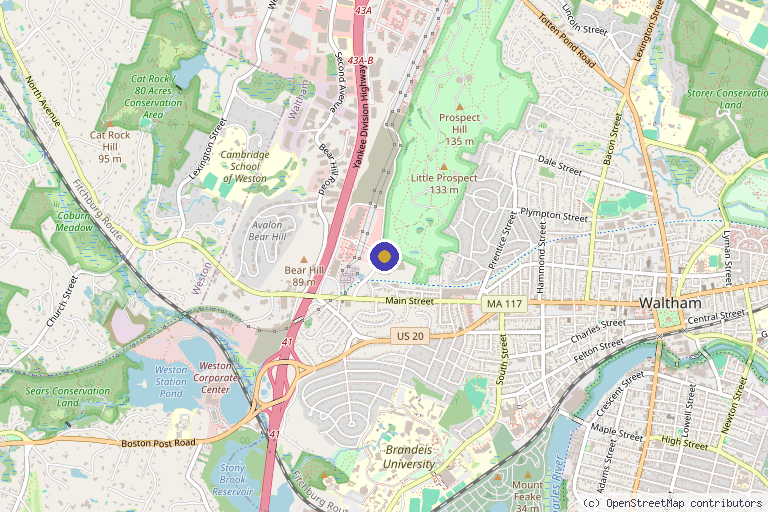Map showing the location of Boston Bone & Joint Institute(BBJI) in Waltham, MA