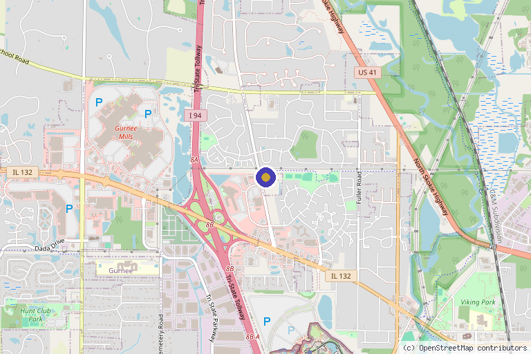 Map showing the location of Prestige Aesthetics and Hydration Lounge in Gurnee, IL