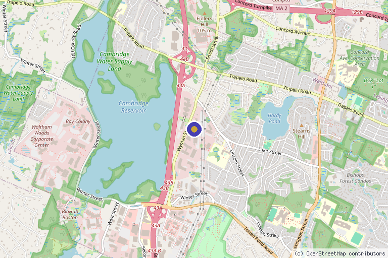 Map showing the location of Aesthetic Model Lab in Waltham, MA