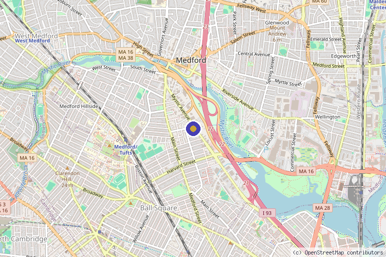 Map showing the location of Vitalis Luxe Spa in Medford, MA