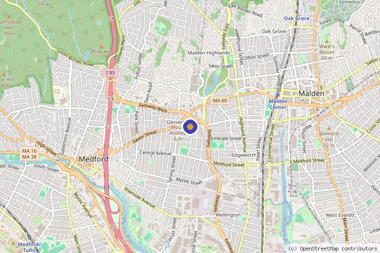 Map showing the location of The IV Hub Wellness in Medford, MA
