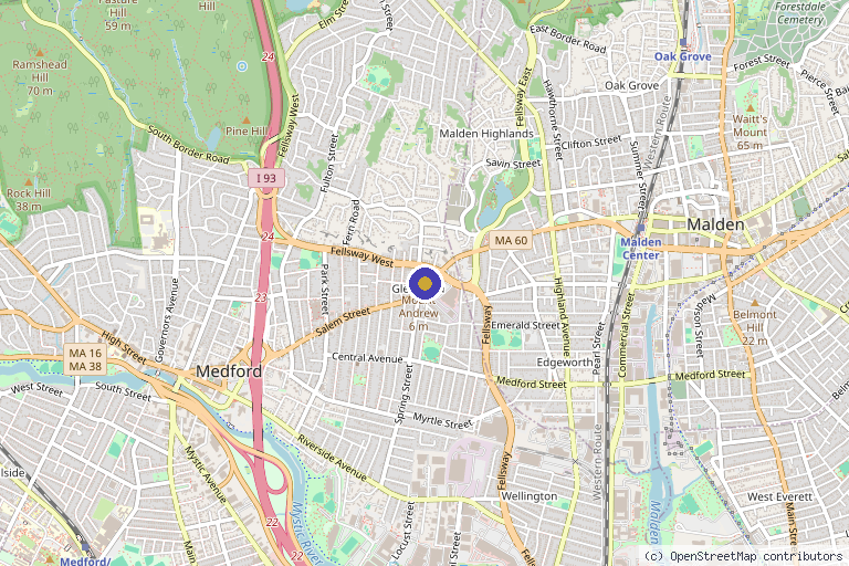 Map showing the location of Jules, RN in Medford, MA