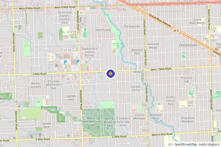 Map showing the location of MJ Hydration & Wellness Services in Livonia, MI