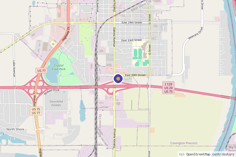Map showing the location of Tri-State Physicians & Physical Therapy Clinic in South Sioux City, NE