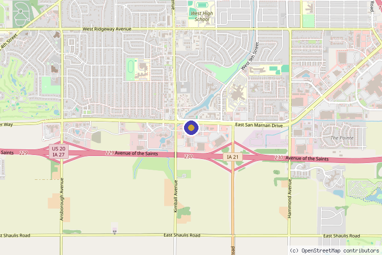 Map showing the location of Cedar Valley Physical Therapy in Waterloo, IA