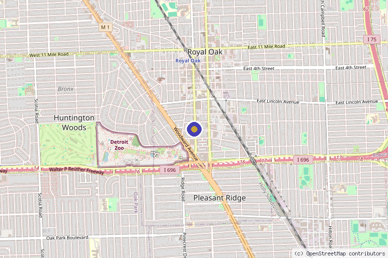 Map showing the location of Haus of Wellness in Royal Oak, MI