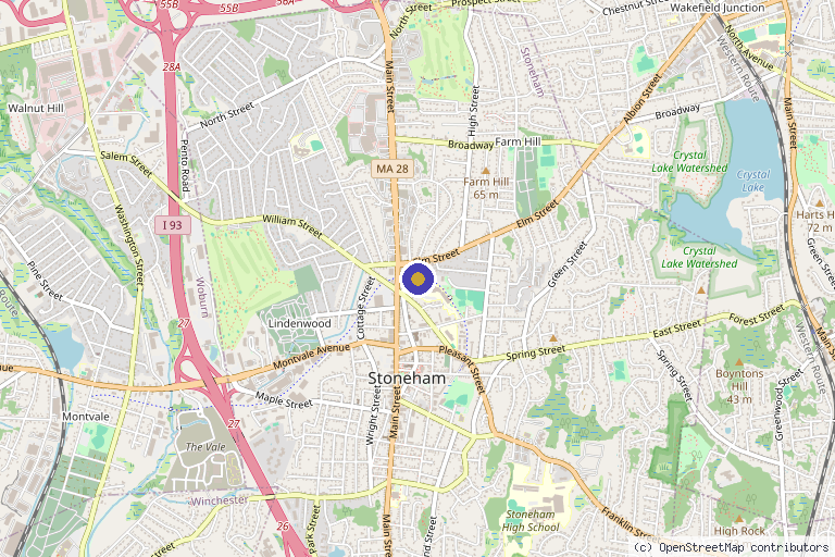Map showing the location of Cosmetic Laser Solutions Medspa- Stoneham in Stoneham, MA