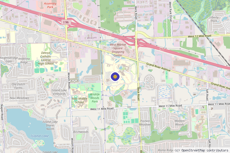 Map showing the location of Motor City Orthopedics and Sports Medicine Institute in Novi, MI