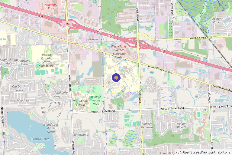 Map showing the location of Novi Skin & Body Center in Novi, MI