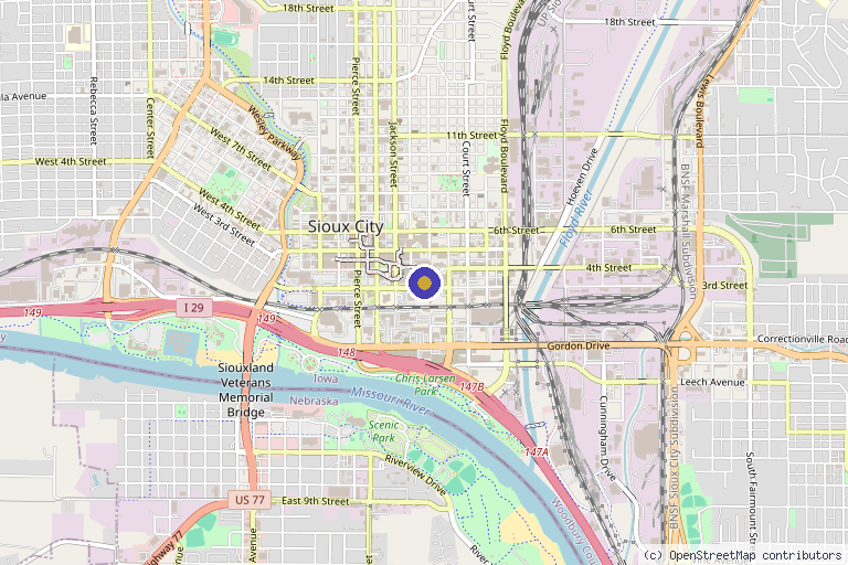Map showing the location of Transforming Yourself Functional Medicine PLLC in Sioux City, IA