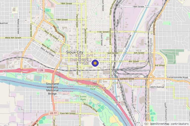 Map showing the location of The Sonography Studio - Sioux City in Sioux City, IA