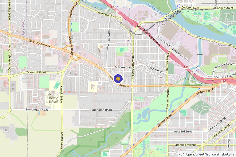 Map showing the location of Spry Skin and Wellness in Waterloo, IA
