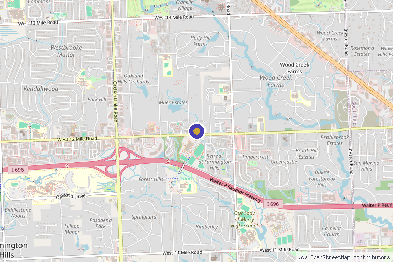 Map showing the location of Michigan Ozone Center, Oxygen Healing Treatment in Farmington Hills, MI