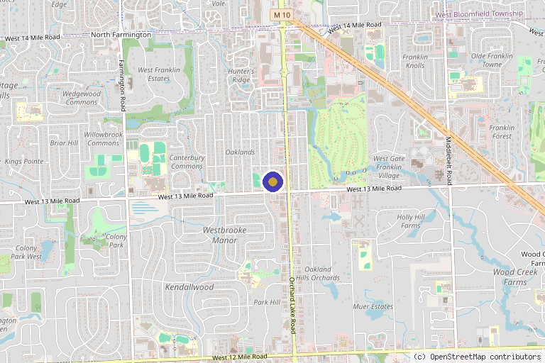Map showing the location of Adara Beauty and Wellness in Farmington Hills, MI