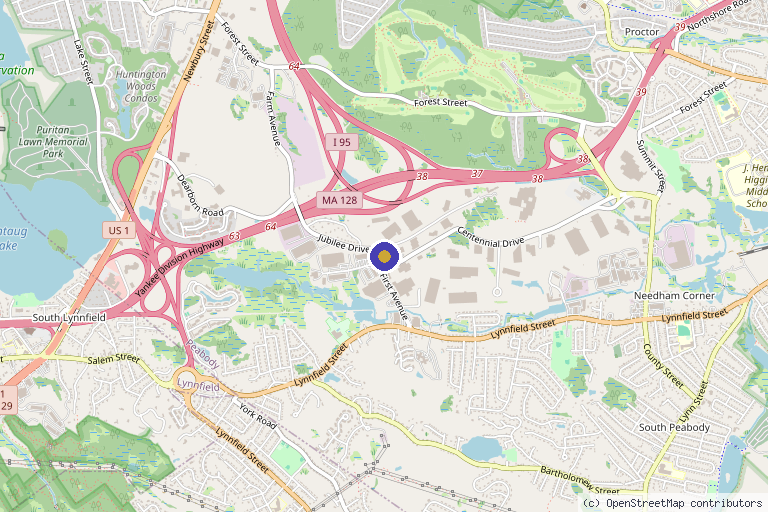 Map showing the location of North Shore Plastic Surgery & Med Spa in Peabody, MA