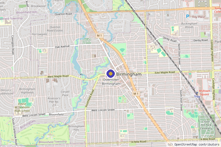 Map showing the location of Between the Lines Aesthetics in Birmingham, MI