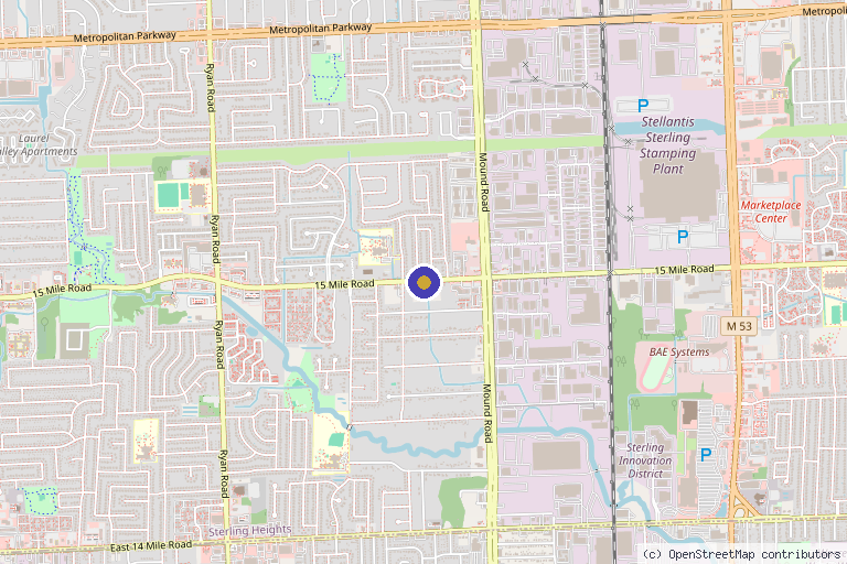Map showing the location of Regenerative Medicine Institute of Michigan in Sterling Heights, MI