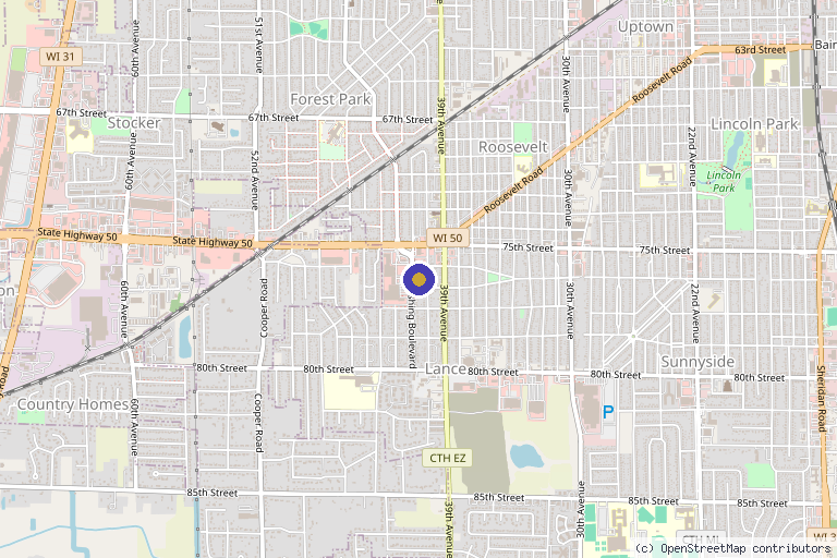 Map showing the location of Drew & Co. Medical Aesthetics and Wellness Clinic in Kenosha, WI
