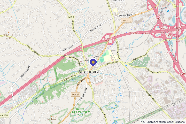 Map showing the location of PURE Cosmetic Center - Plastic Surgery & Medspa in Chelmsford, MA