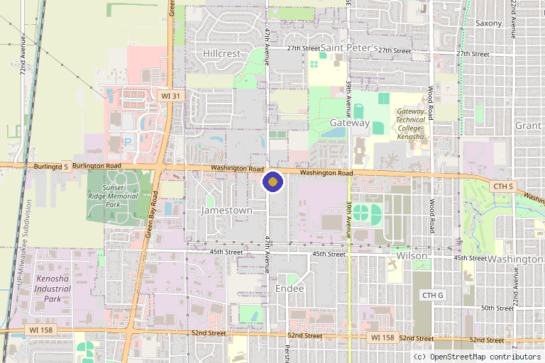 Map showing the location of AcuWell Integrative Health LLC in Kenosha, WI