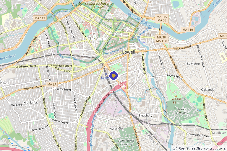 Map showing the location of QC Kinetix (Lowell) in Lawrence, MA