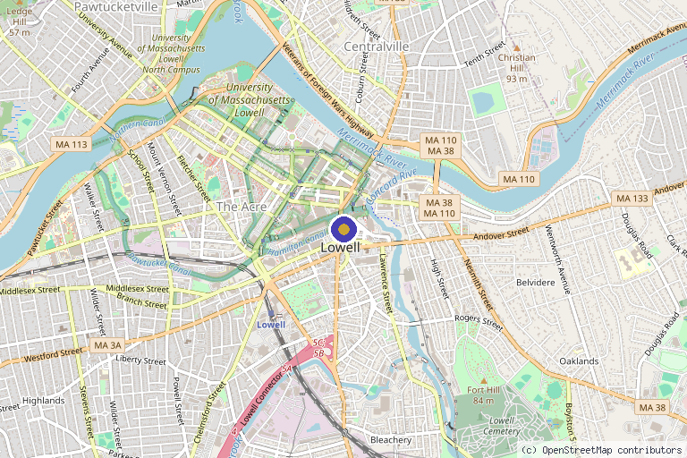 Map showing the location of Pristine Medical Aesthetics in Lowell, MA